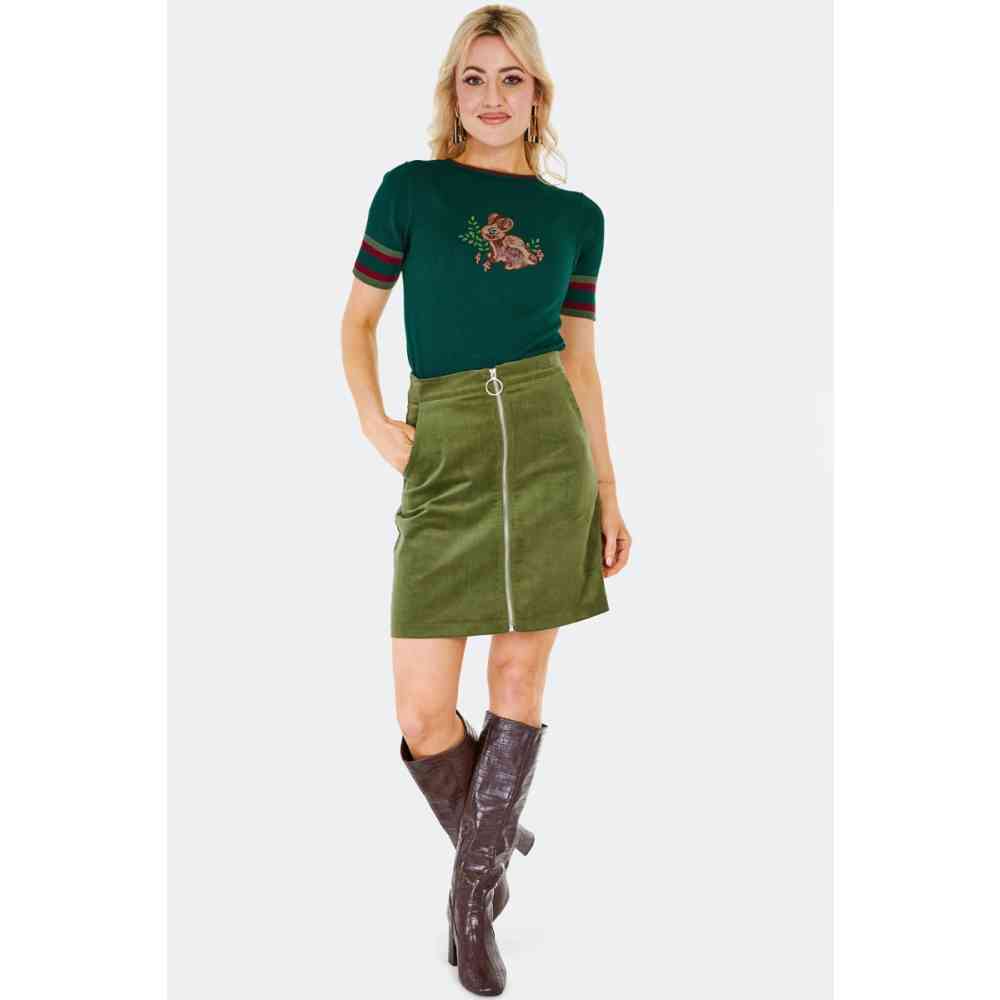 Voodoo Vixen - Corduroy Zip Korte rok - Groen